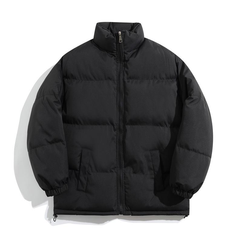 Mens Loose Thick Solid Waterproof Stand Collar Winter Cotton Puffer Jacket