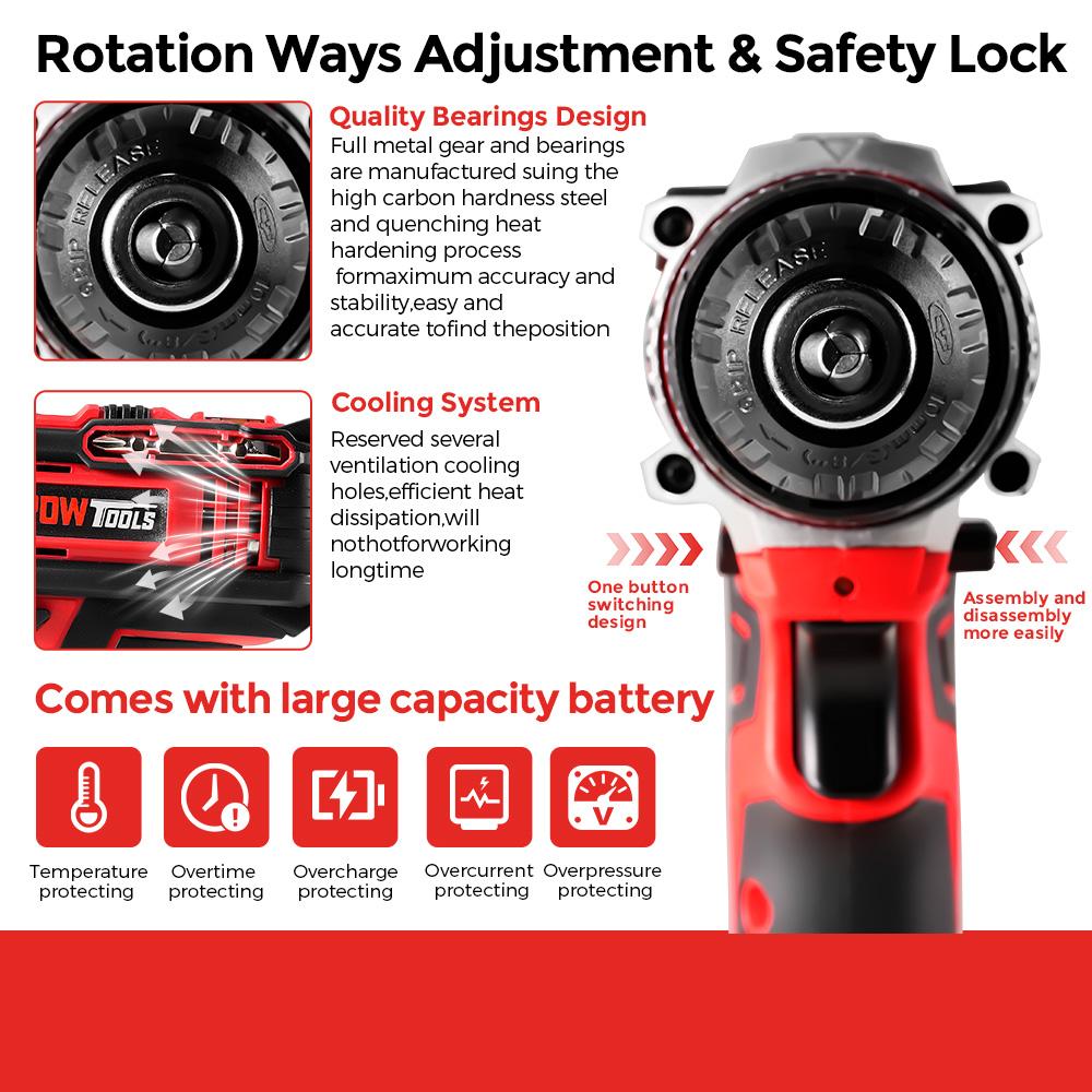 Electric Drills POWTOOLS - 21V - 2 Batteries Lithium + 24 Accessoires + Chargeur