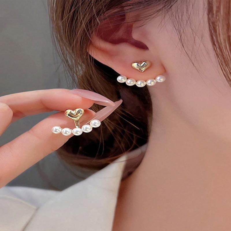 1pair Minimalist Heart Pearl Stud Earrings, Korean East Gate Fashion Girl Dangle Earrings, Women Jewelry