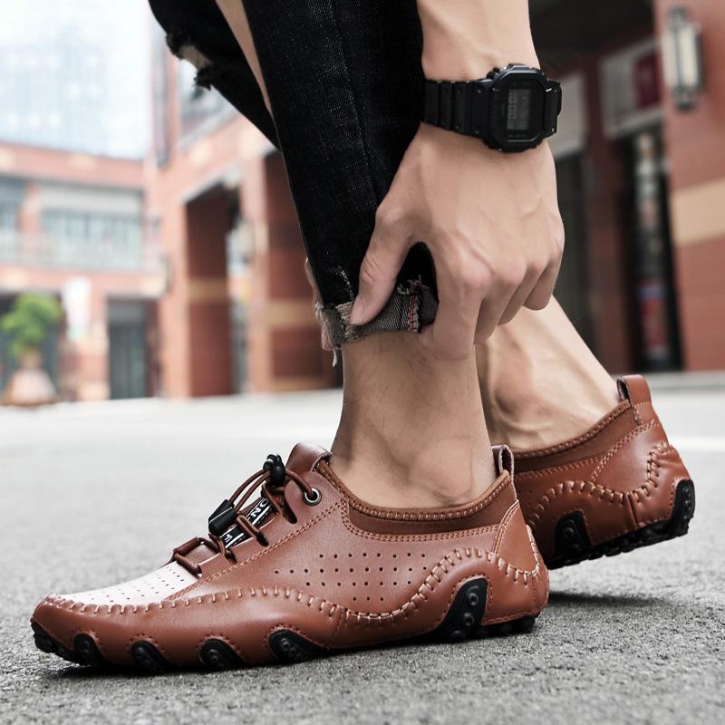 Men's Shoes Summer Breathable New plus Size Hollow Casual Leather Shoes Men's Driving Leather Shoes Men