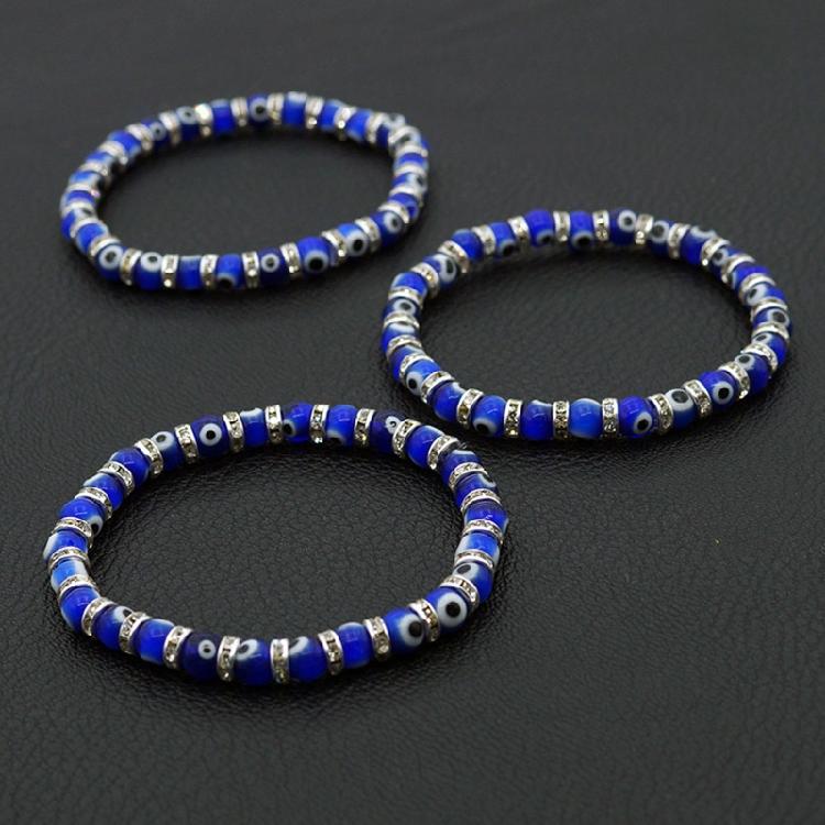 Wishing Elastic Rope Chain Bracelet Blue Evil Eyes Round Glass Beads Bracelet  Unique Couple Bracelets for Women