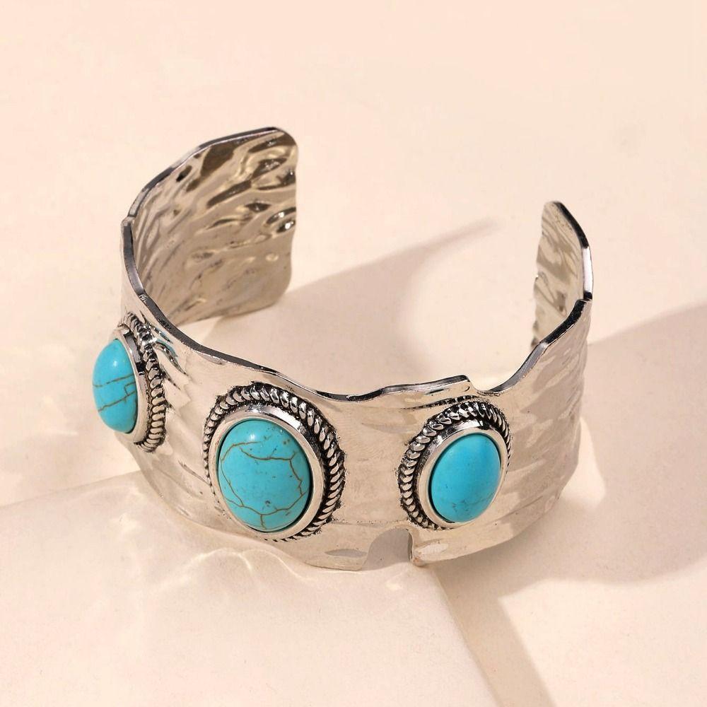 Multi Type Imitation Turquoise Bracelet Inlaid C Shape Open Bangle Blue Turquoise Bangle  Daily