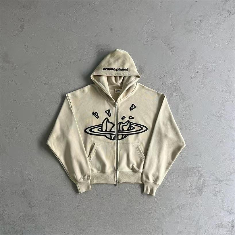 Amerikanischer Retro-Reißverschluss-Pullover Goth Buchstaben-Sternen-Print Hoodie Freizeitjacke Einteiler