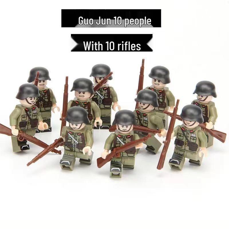 WWII Military Minifigures: Eighth Route, US, German, Soviet Soldiers with Weapons - Building Block Model Toys