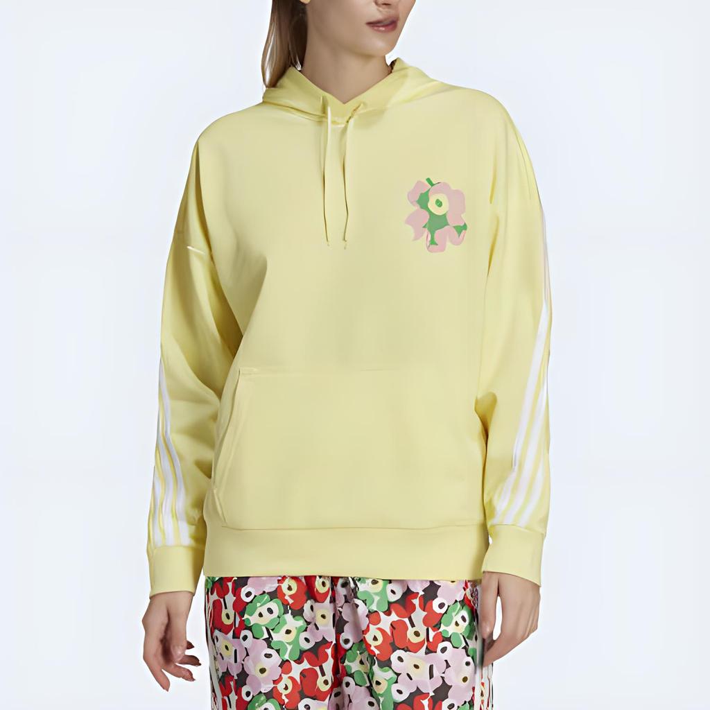 Adidas Casual Striped Floral Print Hoodie Women Tops Yellow HC4186