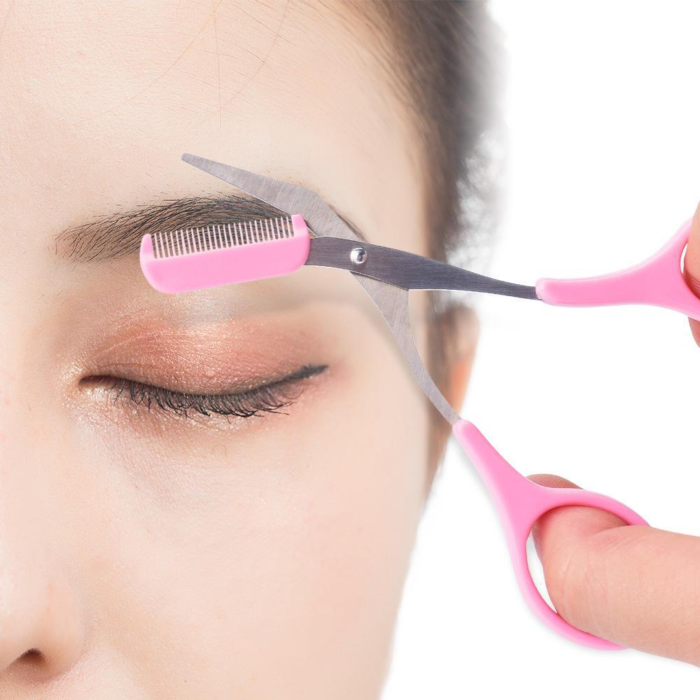 Stainless Steel Eyebrow Trimmer and Comb Set - Titanium Beauty Scissors and Makeup Tool
