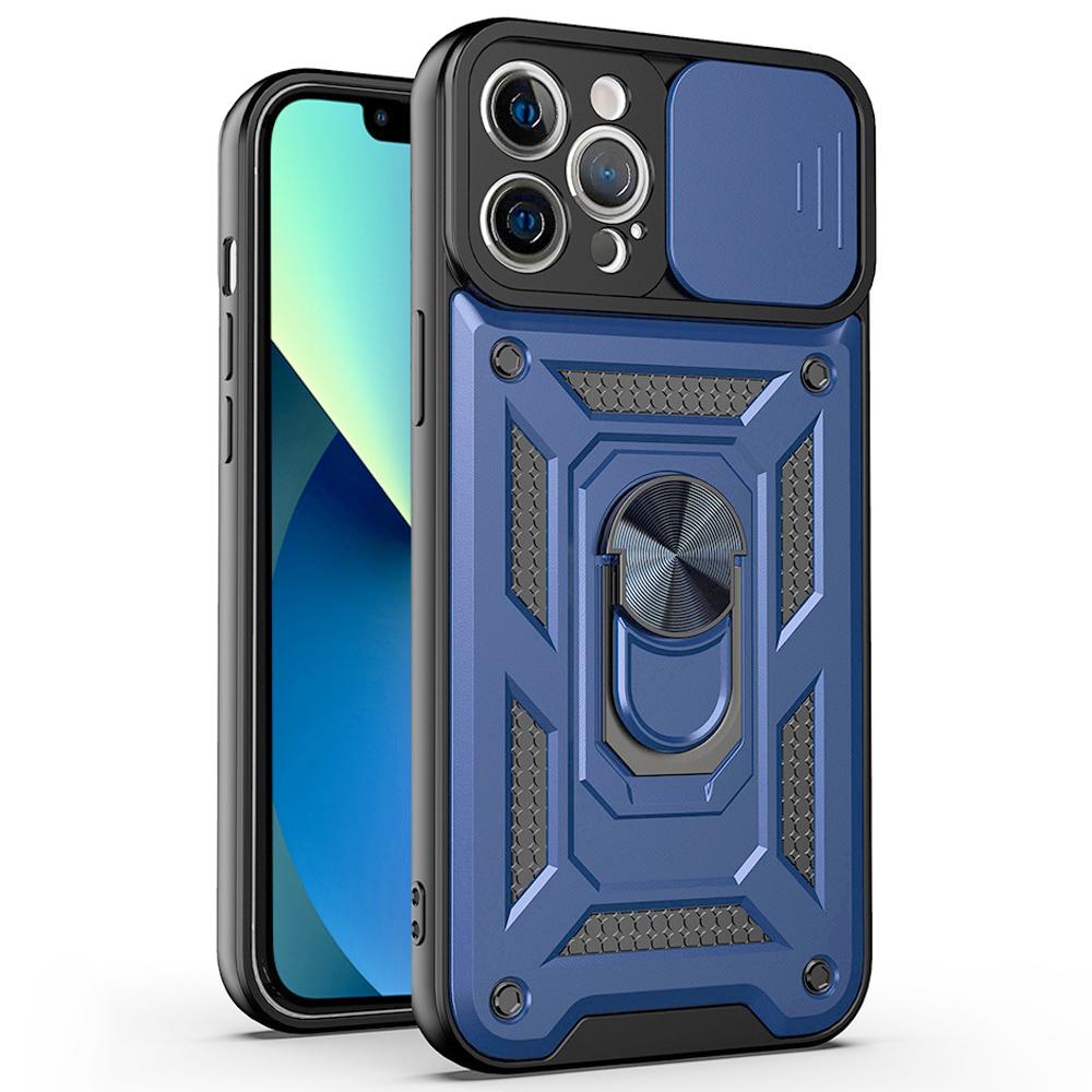 For iPhone 11 Pro Max Case Kickstand PC+TPU Phone Cover with Slide Camera Lid