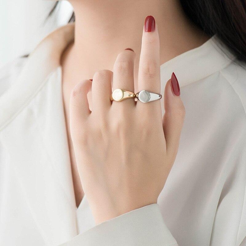 925 Sterling Silver Signet Ring for Women Men Round Ring Geometric Party Jewelry Gifts
