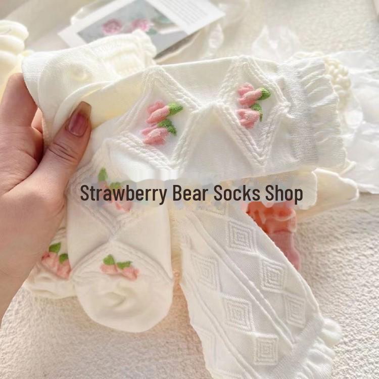 Women's White Lace Summer Thin Mid Tube Socks - Cute Japanese JK Style, Breathable, Ideal for Spring and Summer.