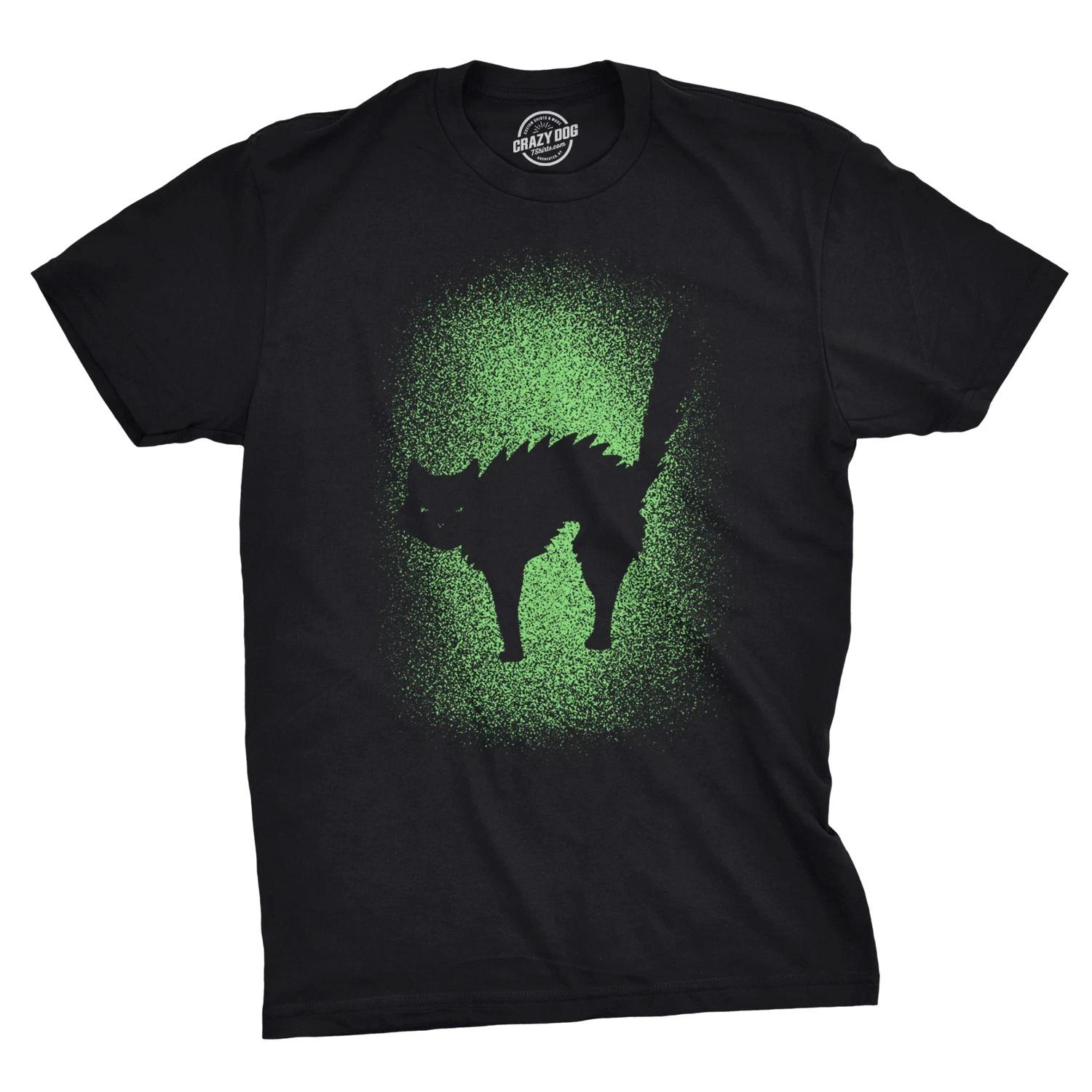 Mens Glowing Cat T Shirt Glow In The Dark Cool Halloween Pet Lover Tee XS