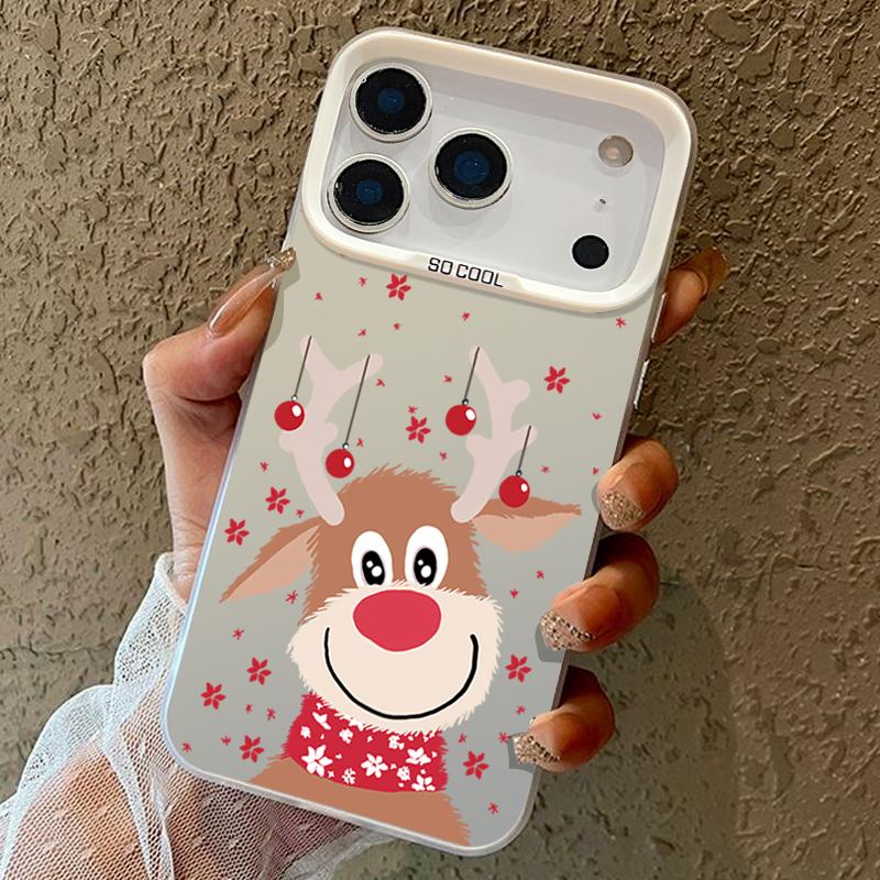 Plush Reindeer and Christmas Snowman Design IMD Hard  Case For iPhone 17 Pro Max Air 16 15 14 13  Shockproof  Cover