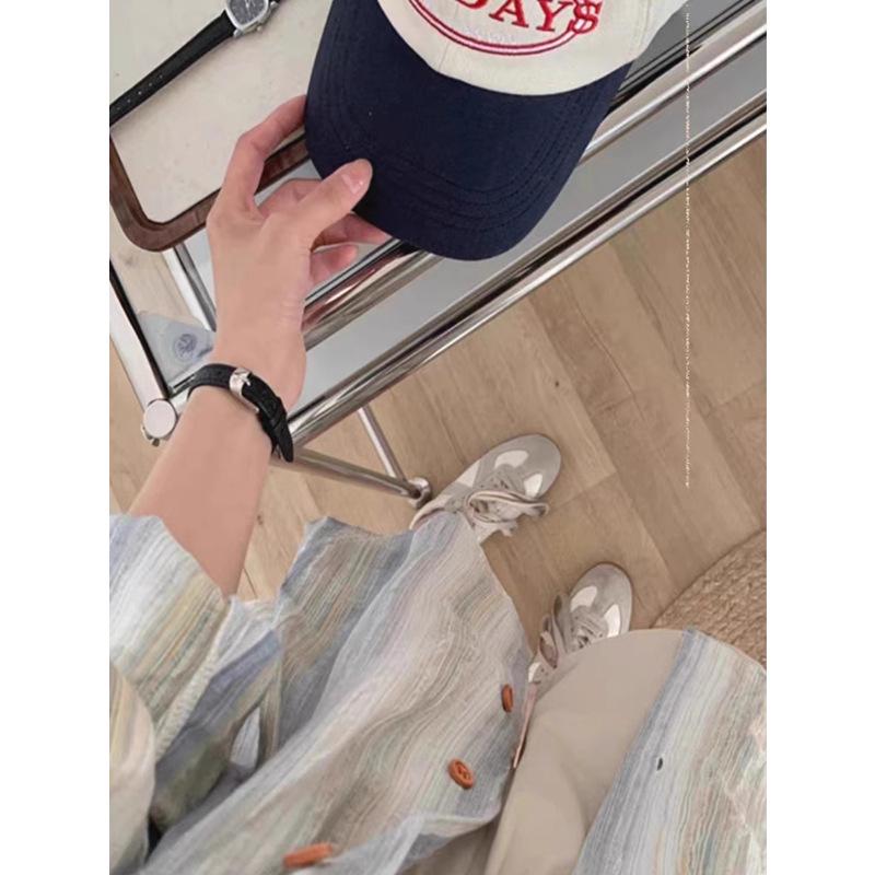 Plus Size Striped Long Sleeve Retro Shirt & Sunscreen Jacket for Women