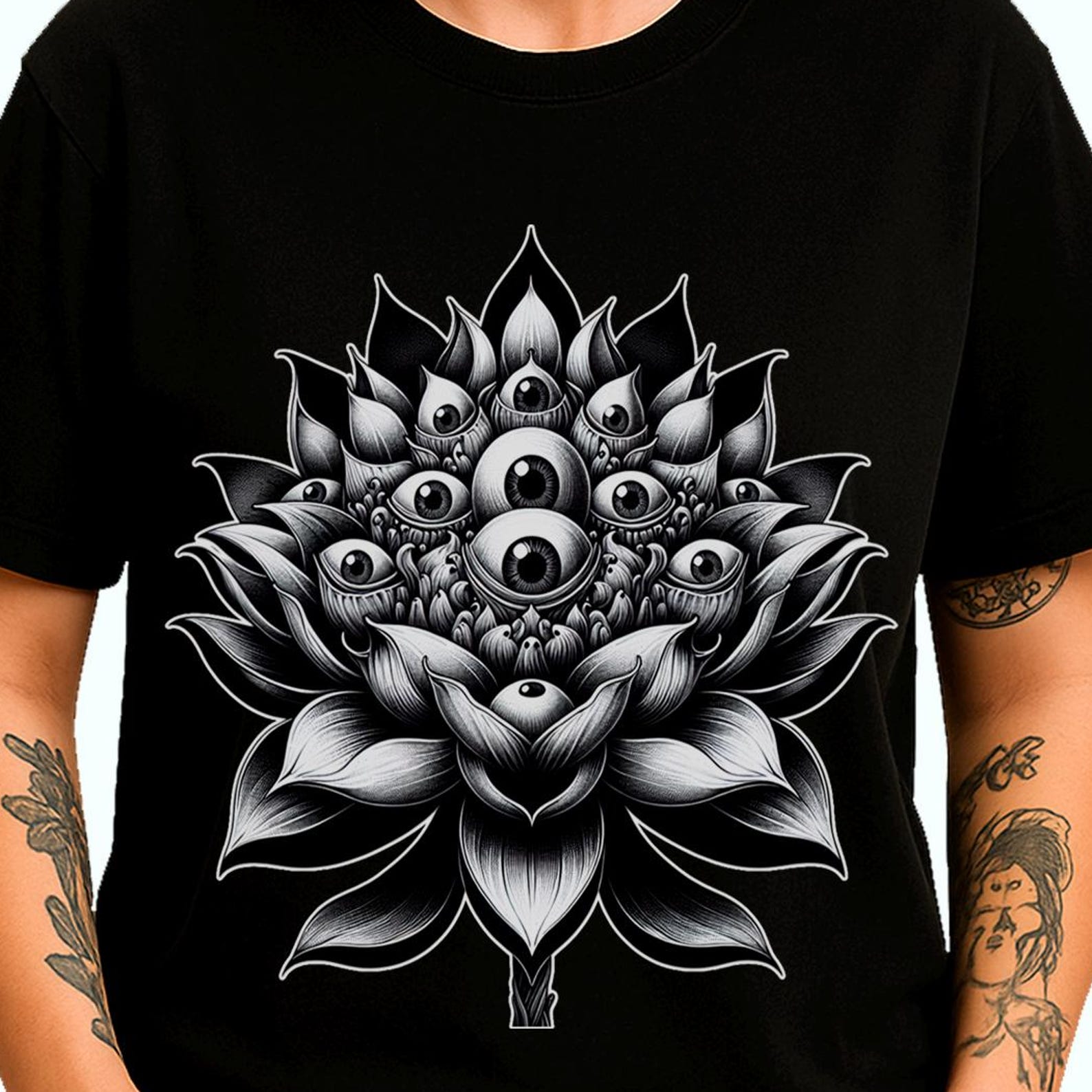 Weirdcore Psychedelic Lotus T-Shirt | Surreal Trippy Flower Tee | Floral Goth Eyeballs Gift 4XL