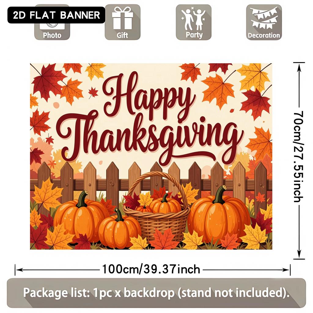2D flat banner 1 piece - Thanksgiving autumn party background fabric pumpkin fruit basket maple leaveszyc