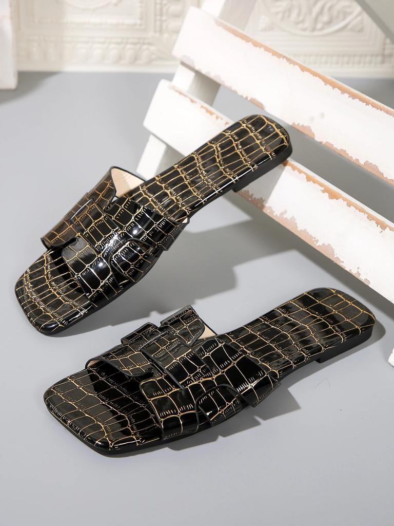 Fashion 2025 New Fashion Women's Summer Shoes Crocodile Pattern Solid Flat with Sandals Luxury Non-slip Rubber Slippers