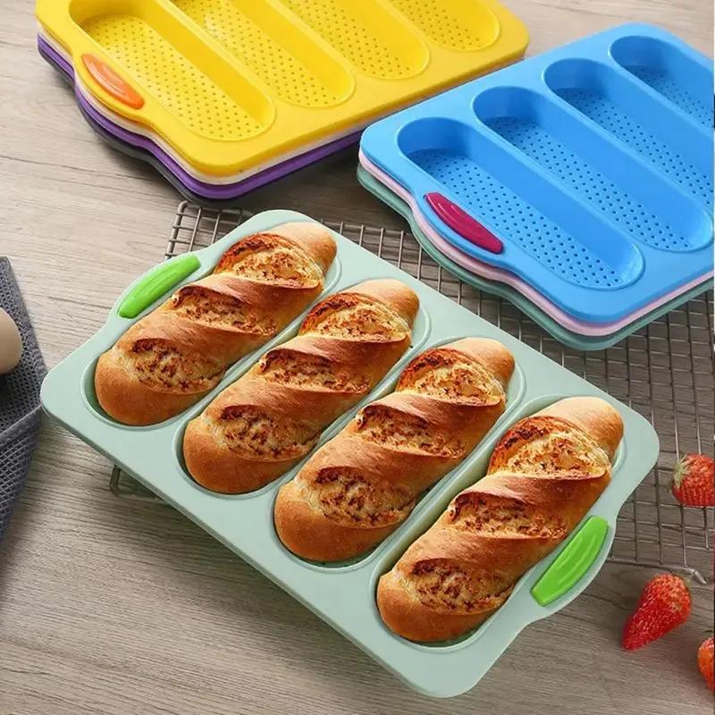 New 4-slot Open Silicone Bread Mold Non-Stick Bread Silicone Mould French Baguette Mold Baking Pans For Kitchen Baking Tool