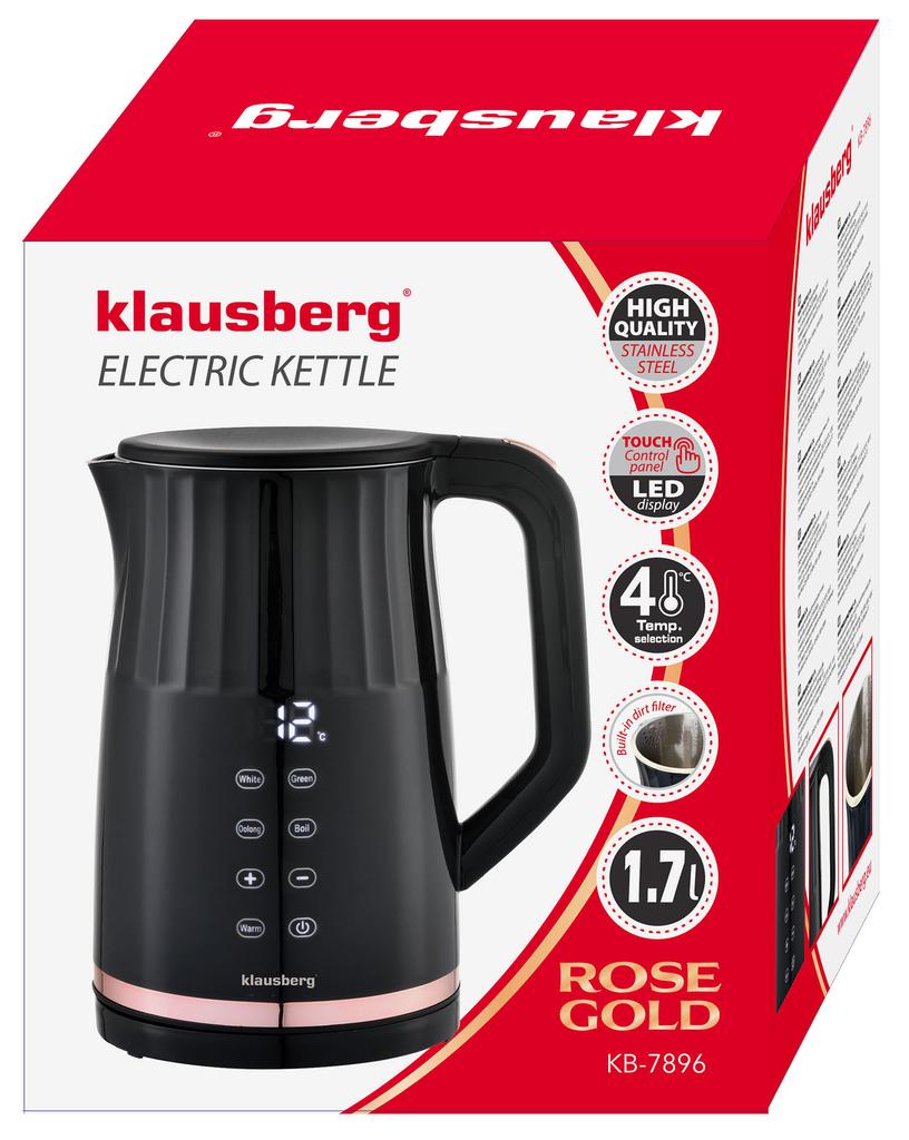 Electric Kettle with Temperature Control 1.7L Cordless Black KLAUSBERG KB-7896