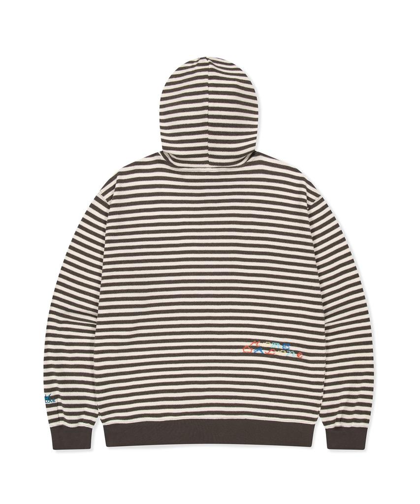 Sunlovetour [Home Alone] Striped Waffle Zip Up Hoodie Brown