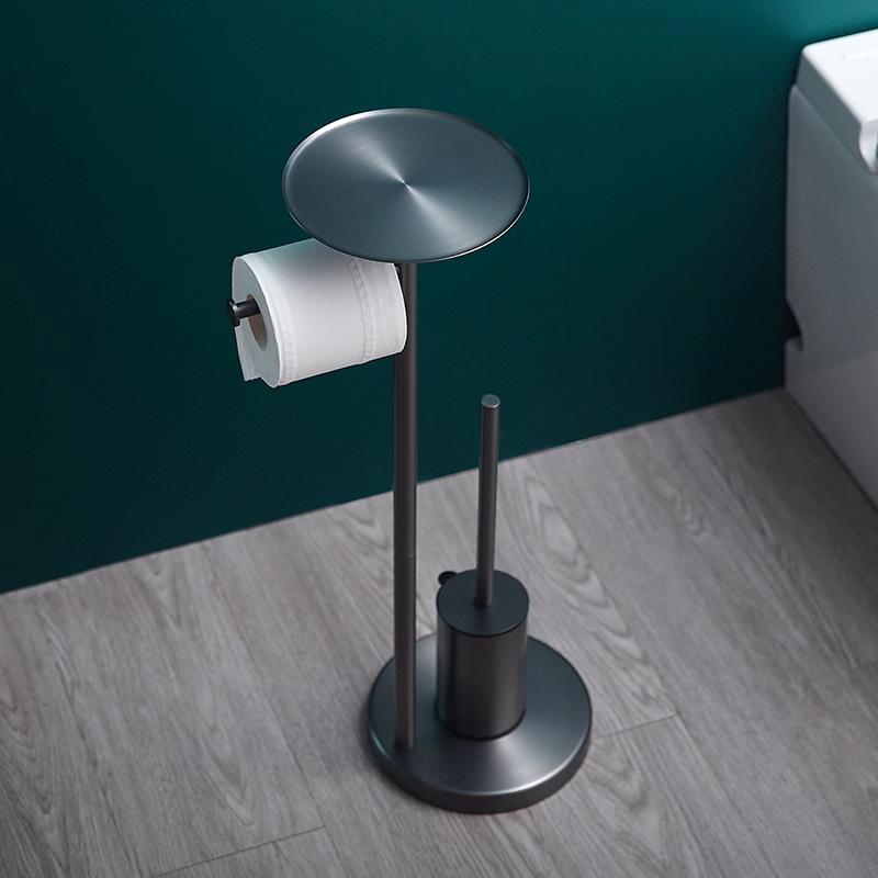 Bathroom Black Stainless Steel Odor-Proof Toilet Paper Holder and Floor Standing Storage Rack with Brush