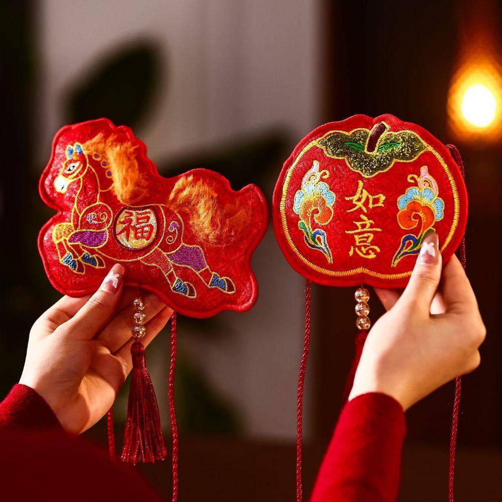 Red Color Red Packet Embroidery Design Money Envelope Horse Year Gift Bag  Chinese New Year