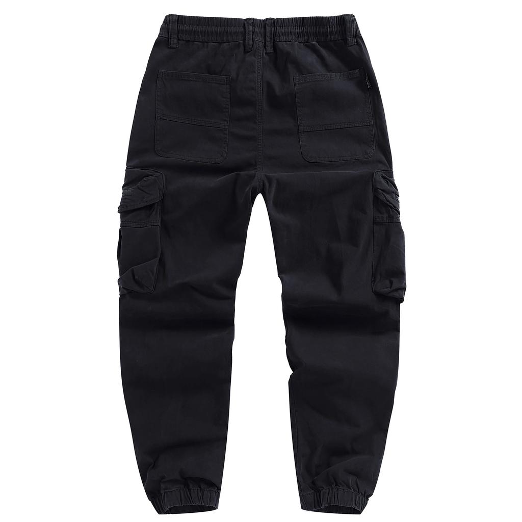 Men's Solid Color Safari Style Casual Pants Fashion Multi-Pockets Zipper Fly Full Length Trouses Men Breathable Jogging Pants