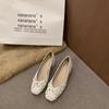 French polka dot bow thick heel single shoes women's summer new light mouth square head small leather shoes
