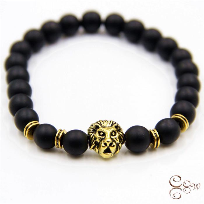 Retro Frosted Volcanic Stone Lion & Leopard Head Bracelet