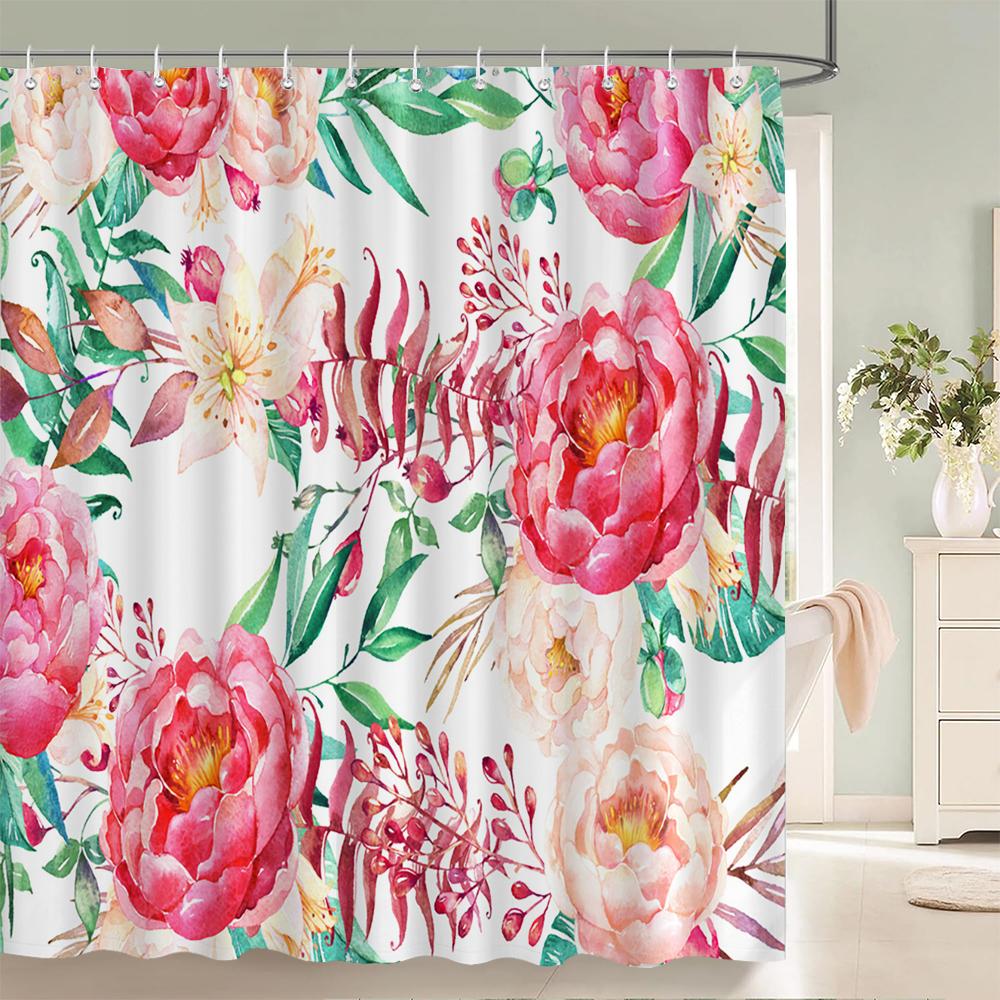 Beautiful Flowers Shower Curtains with hooks Waterproof Bath Curtains for Bathroom Home Decoration Floral Bathroom Curtain