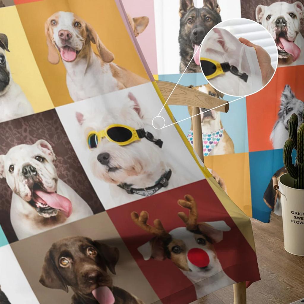 Bulldogge Collie Tier Haustier Hund Chiffon durchsichtige Vorhänge für Wohnzimmer Schlafzimmer Heimdekoration Fenster Voile Tüll Vorhang Vorhänge