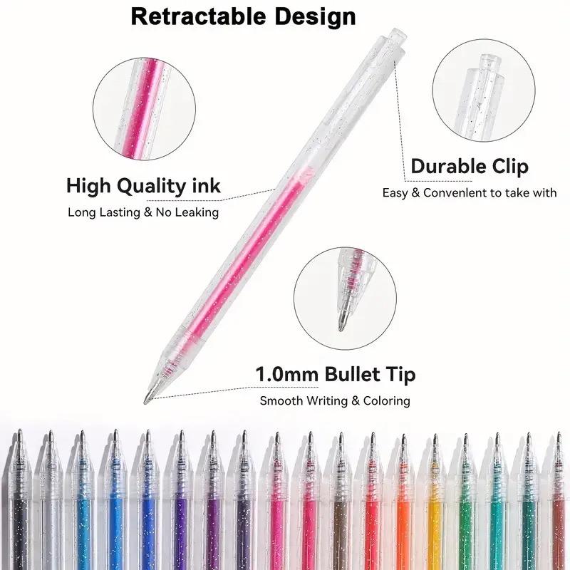 60PCS Glitter Gel Pens Set, Water-Resistant Plastic Rollerball Pens - Ideal for Cardstock, Journals, Drawing, Marking, Coloring
