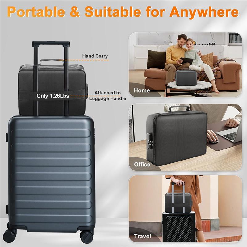 Brandsäker Vattentät Reseförvaringslåda För Viktiga Filer, Bärbar Dokumentorganisatörsväska Med Lås