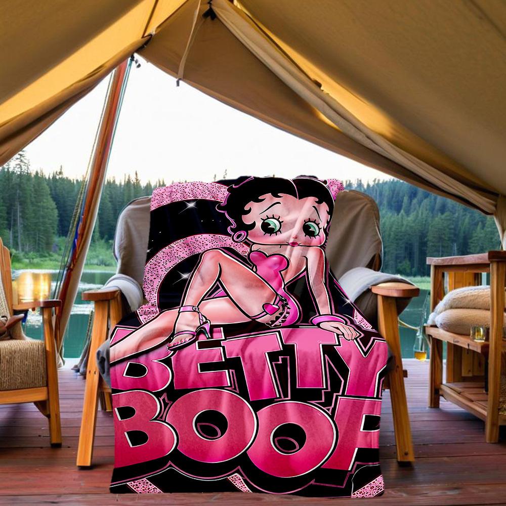 1PC Betty Boop, Classic Cartoon Outdoor Blanket Lightweight Flannel, Soft & Warm, All-Season Use for Sofa, Outdoor, Camping, Living Room, Office40