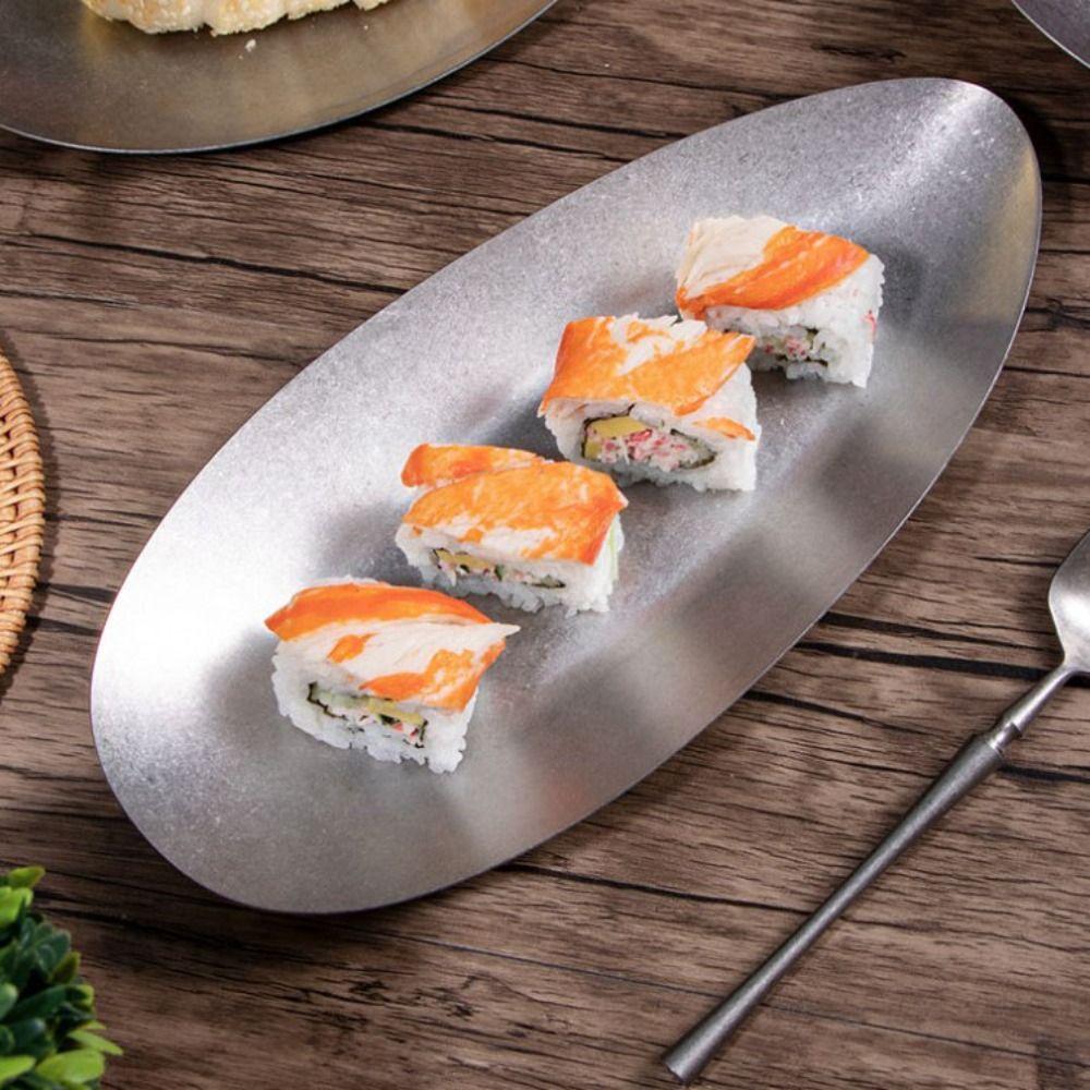 Irregular Shape Vintage Stainless Steel Meal Plate Anti-fall Unbreakable Dinner Plate Industrial Style Bone Dish Camping