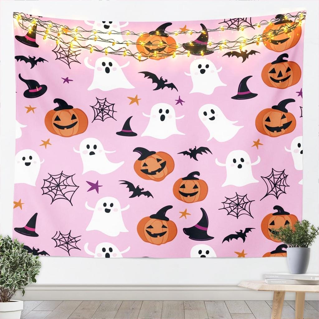 Happy Halloween Wall Art Medium Kids Spider Wall Hanging Blanket for Boys Girls Teens Cobweb Vintage Halloween Decor Spooky