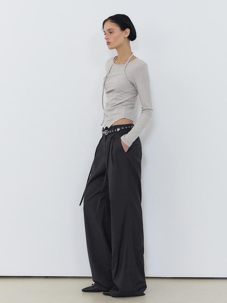ETMON Layered Halter Strap T-Shirt, Ash Beige