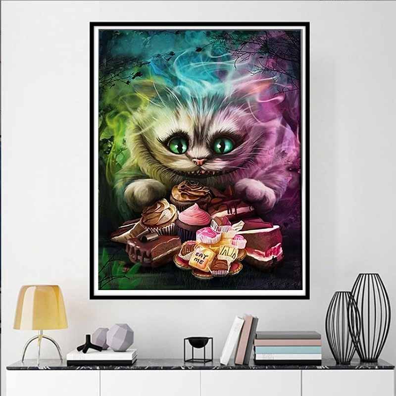 Disney Diamond Painting Alice In Wonderland Cheshire Cat Themed Art Illustration 5D Cross Stitch Hanging Print 5D PuzzleMosaicEmbroideryHomeDecoration