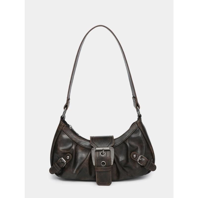 

Весенняя маленькая сумка в стиле Майяра в стиле ретро Spicy Girl Wasteland Style Vintage Leather Shoulder Bag через подмышку кофейный