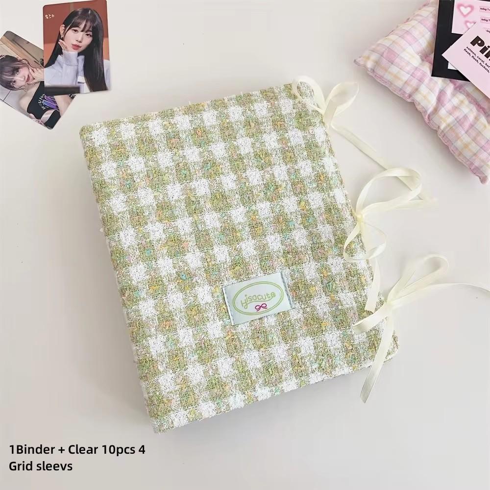 Ins Style Bandage Ribbon Binder Idol Pocard Collect Book Woolen Lattice Po Album With 10Pcs Sleeves Postcard Storage Book