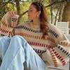 European And American Autumn And Winter Sweaters Women'S Fashion Color Matching Knitted Loose And Versatile Pullover Top Women
