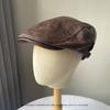 American Retro PU Leather Plain Baker Boy Hat for Women Autumn Winter Unisex Beret Newsboy Cap Reversible Duckbill Peaked Cap
