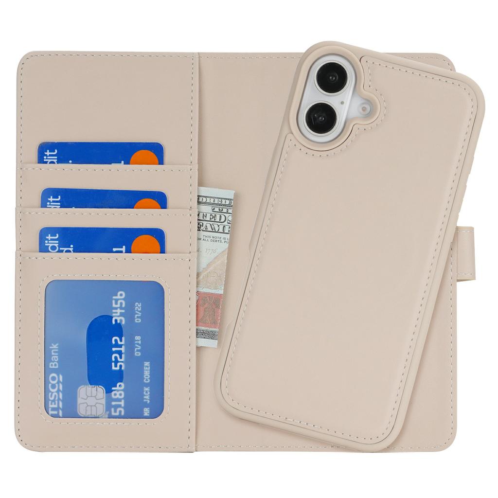 For iPhone 16 Plus Wallet Case Compatible with MagSafe Anti-Drop Detachable PU Leather Phone Cover