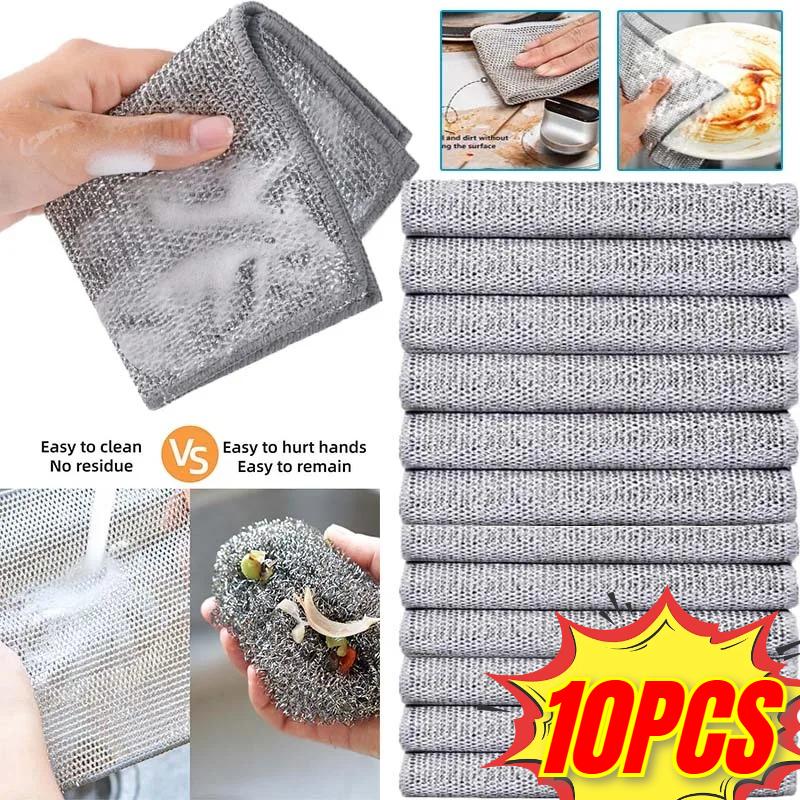 Double-Sided / Single-Sided Silver Fabric Dishcloth Dish Towel Absorbent Non-Stick Oil Dish Rag Housework Cleaning Oil Removal Kitchen Cleaning