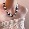 Boho Contrast Color Round Natural Shell Beads Beaded Necklace For Women Silver Plated Chain Strand Chokers Wholesale
