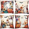 Square Sofa Cushion Protectors Halloween Ghost Cover, Retro Pumpkin Throw Pillow Case, 18x18 Covers Inch Washable Cover for Couch Bed Decor Breathable
