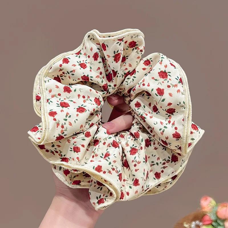 Vintage Blumige Mehrschichtige Scrunchies Premium Elastische Haargummis für Damen Niedriger Pferdeschwanzhalter Herbst Tägliches Haaraccessoire