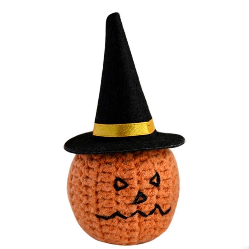 62KD Handmade Knitted Pumpkin Head with Positive Message Cards Halloween Festivals Crochet Pumpkin Dolls Ornament for Gifting