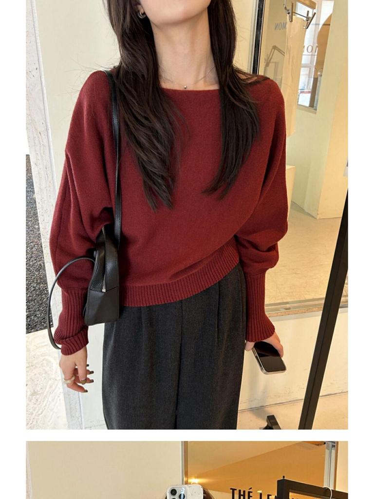 Khaki Off-Shoulder Knitted Sweater: Women's Early Autumn Versatile Style