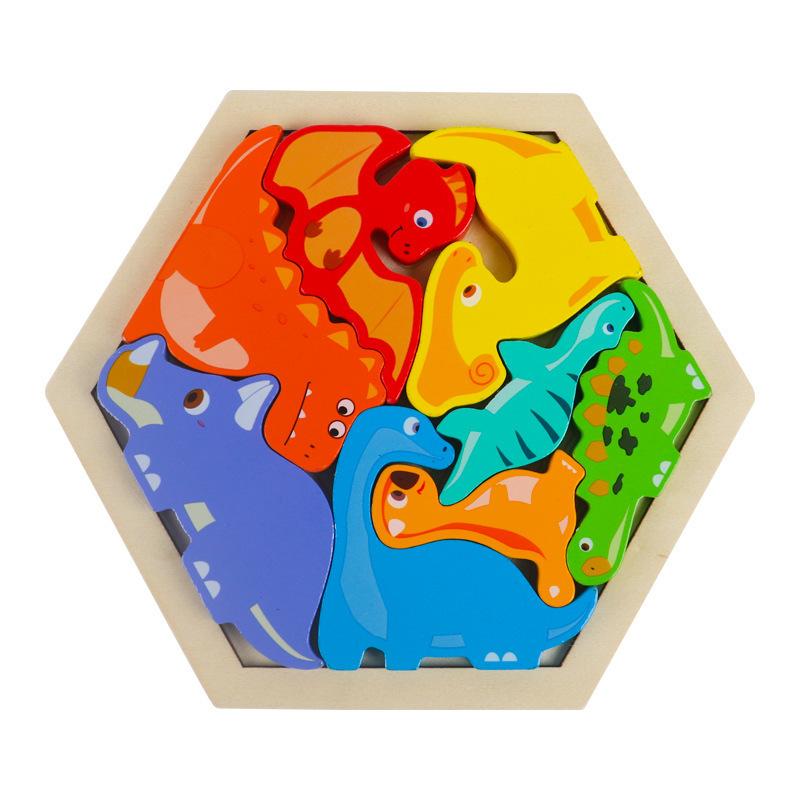 Children's Wooden Three-dimensional Hexagonal Puzzle Animal Traffic Puzzle Building Block Early Education Educational Enlightenment Toy