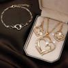 Sparkling  Double-Layer Hollow Heart-Shaped Pendant Necklace Women'S Temperament Versatile Jewelry Set