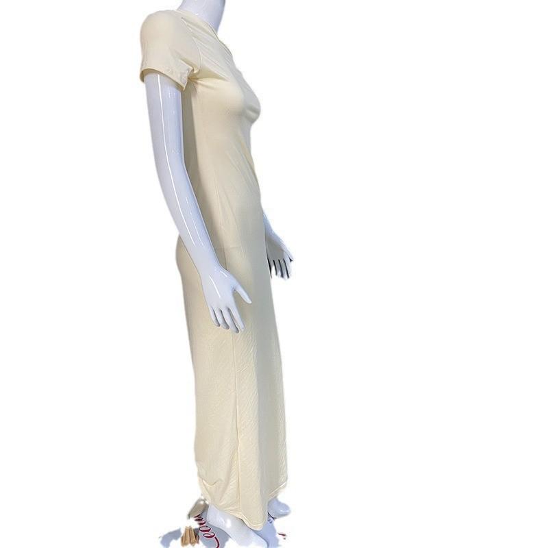European and American Summer Slanted Shoulder Single Shoulder Twisted Slim Fit Solid Color Dress